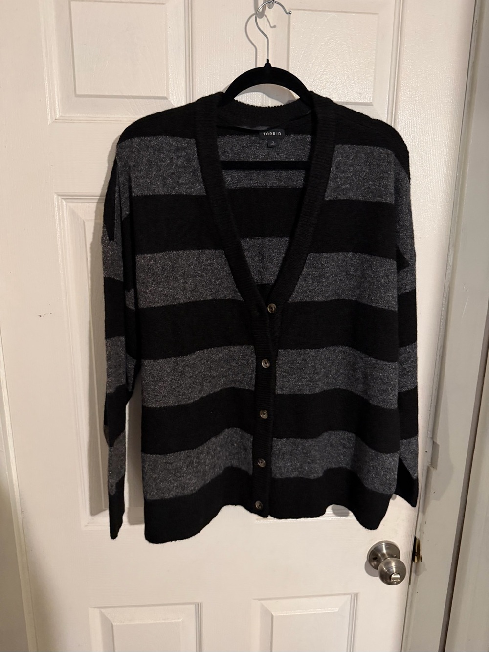 Torrid Black and Gray Striped Cardigan Sweater